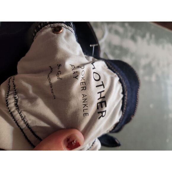 Mother The Looker Ankle Fray Jean Raw Cut Crop Stretch Denim So Good Dark Wash s - Picture 4 of 6